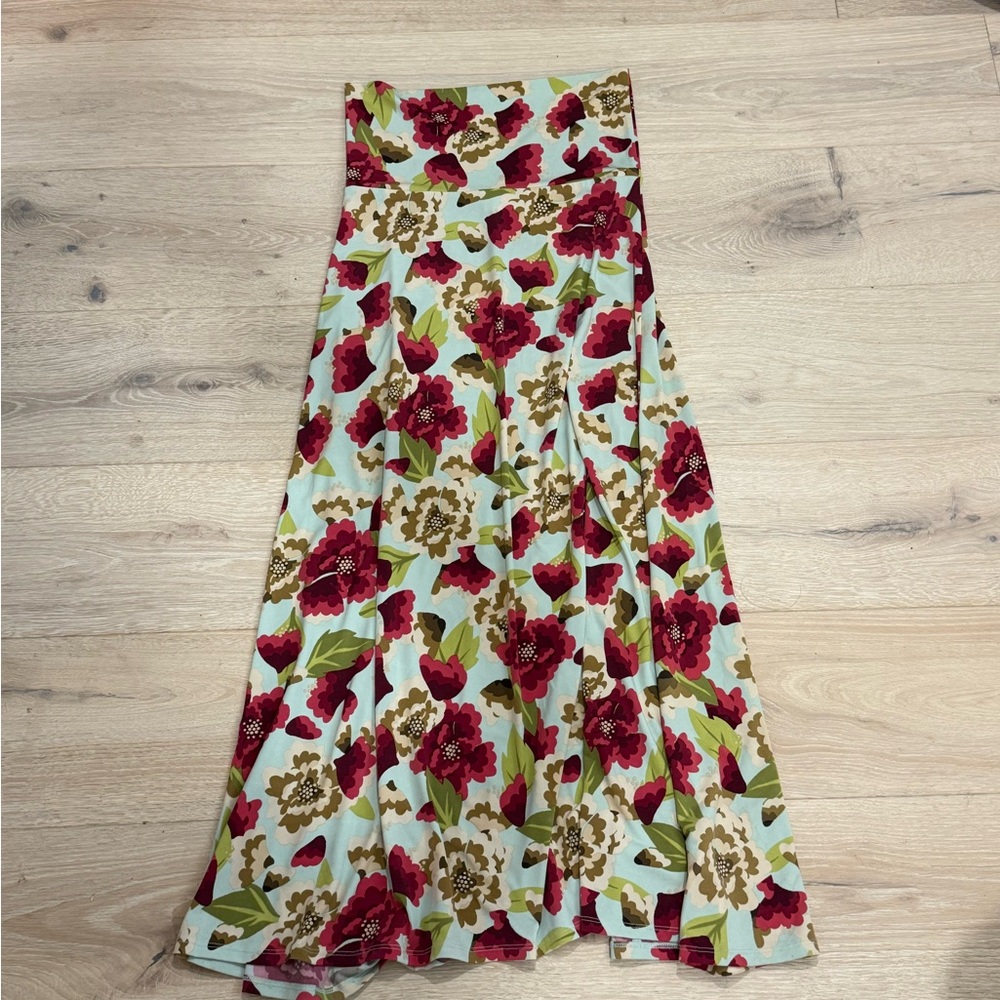 LuLaRoe Floral A-Line Skirt - Burgundy and Olive